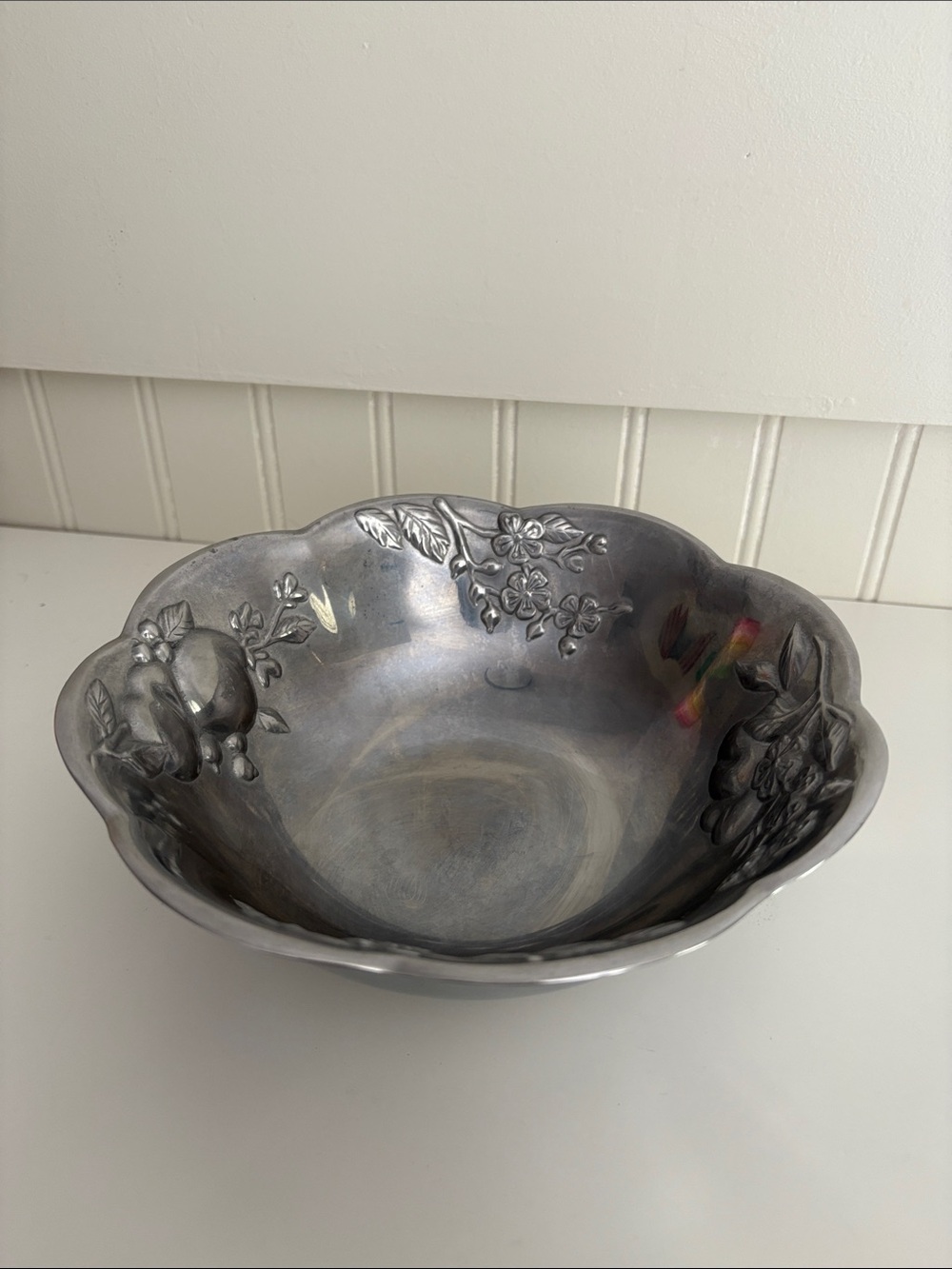 Lenox Orchard in Bloom Metal Serving Bowl scalloped edge
